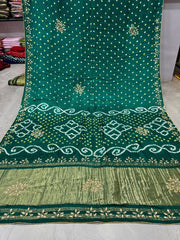 Gaji Silk Original Bandhani Gota Pati Hand Work Saree