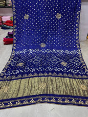 Gaji Silk Original Bandhani Gota Pati Hand Work Saree
