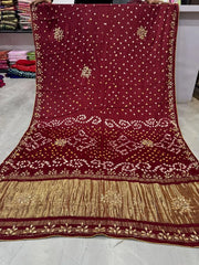 Gaji Silk Original Bandhani Gota Pati Hand Work Saree