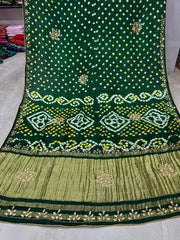 Gaji Silk Original Bandhani Gota Pati Hand Work Saree
