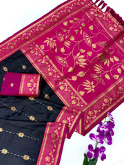 Soft Silk Contrast Flower Border Saree