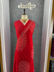 Bandhani Gotapati Work Red Saree