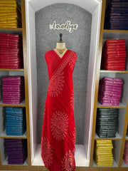 Bandhani Gotapati Work Red Saree