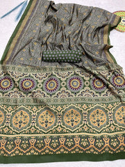 Soft Ajrakh Printed Saree