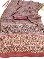 Soft Ajrakh Printed Saree