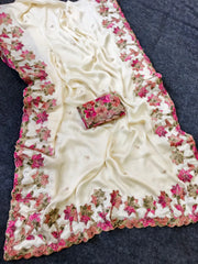Pure Georgette Applique Work Designer Saree