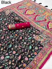 Soft Gaji Silk Kashmiri Kalamkari Pashmina Saree