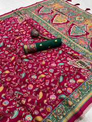 Soft Gaji Silk Kashmiri Kalamkari Pashmina Saree