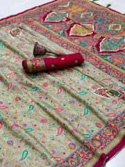 Soft Gaji Silk Kashmiri Kalamkari Pashmina Saree