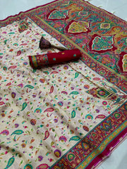 Soft Gaji Silk Kashmiri Kalamkari Pashmina Saree
