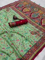 Soft Gaji Silk Kashmiri Kalamkari Pashmina Saree