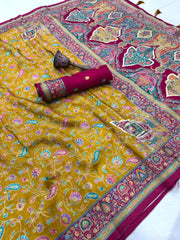Soft Gaji Silk Kashmiri Kalamkari Pashmina Saree