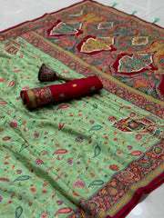 Soft Gaji Silk Kashmiri Kalamkari Pashmina Saree