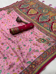 Soft Gaji Silk Kashmiri Kalamkari Pashmina Saree