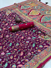 Soft Gaji Silk Kashmiri Kalamkari Pashmina Saree