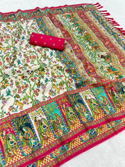 Pure Viscose Silk Pashmina Thread Work Saree