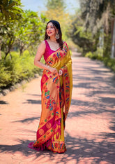 Soft Tissue Silk Banarasi Lotus Border Saree