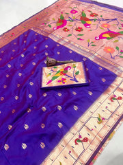 Pure Kanchipuram Paithani Silk Parrot Design Saree