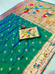 Pure Kanchipuram Paithani Silk Parrot Design Saree