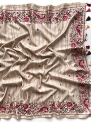 Handloom-Inspired Tussar Silk Embroidery Saree