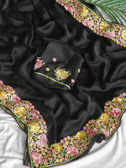 Pure Soft Chiffon Kashmiri Thread Embroidered Saree