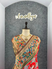 Designer Paithani Patola Sparrow Saree in Banarasi Soft Silk