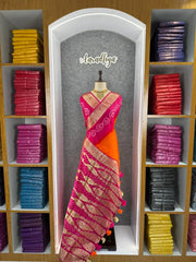 Pure Viscose Dola Silk Tye & Dye Bandhani Saree