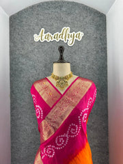 Pure Viscose Dola Silk Tye & Dye Bandhani Saree