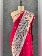 Viscose Raw Silk Bandhej Printed Paithani Saree