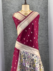 Viscose Raw Silk Bandhej Printed Paithani Saree