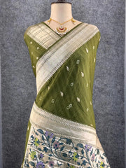 Viscose Raw Silk Bandhej Printed Paithani Saree