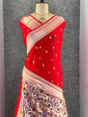 Viscose Raw Silk Bandhej Printed Paithani Saree