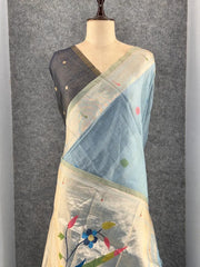 Pure Muga Cotton Parrot Paithani Saree