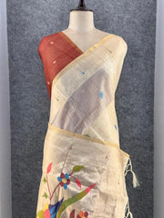 Pure Muga Cotton Parrot Paithani Saree