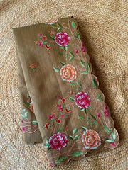 Matka Silk Floral Embroidered Border Saree