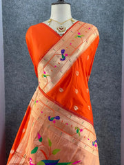 Pure Kanchipuram Paithani Silk Parrot Design Saree