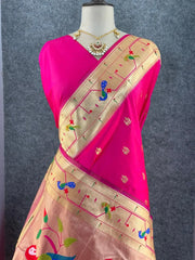 Pure Kanchipuram Paithani Silk Parrot Design Saree