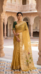 Pure Muga Cotton Lotus Paithani Saree