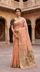 Pure Muga Cotton Lotus Paithani Saree