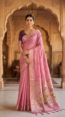 Pure Muga Cotton Lotus Paithani Saree