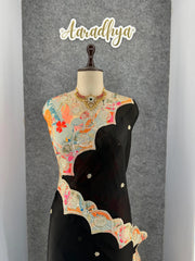 Pure Satin Georgette Appliqué Cutwork Border Saree