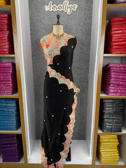 Pure Satin Georgette Appliqué Cutwork Border Saree