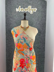 Pure Satin Georgette Appliqué Cutwork Border Saree