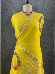 Viscose Georgette Embroidery Crown Thread Work Saree