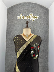 Viscose Georgette Embroidery Crown Thread Work Saree