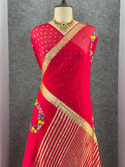 Viscose Georgette Embroidery Crown Thread Work Saree