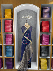 Viscose Georgette Embroidery Crown Thread Work Saree
