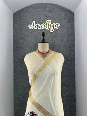 Viscose Georgette Embroidery Crown Thread Work Saree