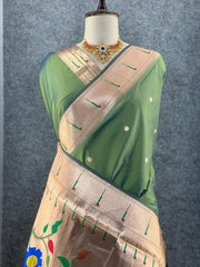 Kanchivaram Paithani Silk Big Parrot Zari Border Saree