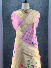 Parrot & Floral Weaving Paithani Soft Silk Saree